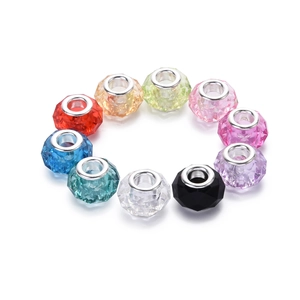 Colorful faceted acrylic glass beads with metal-lined large holes for DIY jewelry making