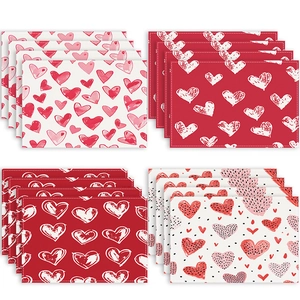 Valentine's Day Red Heart Placemats Linen Fabric Heat Resistant Washable Table Mats For Holiday Party Home Decoration