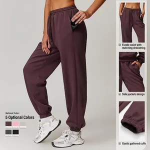 Dunkelila Jogginghose mit hoher Taille, Tunnelzug und Seitentaschen für Sport und Freizeit