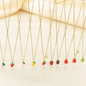 Colorful strawberry pendant necklaces in gold finish stainless steel, various colors set