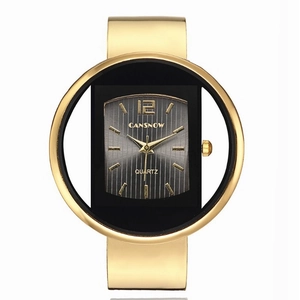 Orologio al quarzo da donna con cinturino in metallo dorato e quadrante nero quadrato