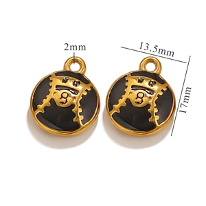Black and gold round enamel number 8 charms in stainless steel for DIY jewelry making