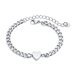 Elegant stainless steel heart pendant bracelet in silver finish with lobster clasp