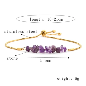 Detailed view of adjustable stainless steel gold chain with purple stone beads