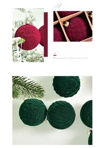 Detailed view of 6cm velvet Christmas balls with embossed reindeer and snowflake patterns