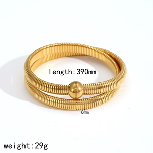 Golden stainless steel snake bone wrap bracelet with magnetic clasp and 18k gold plating