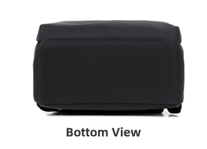 Detailed bottom view of black laptop backpack showing durable waterproof fabric and neat stitching