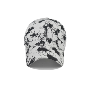 Black and white tie-dye cotton ponytail baseball cap with curved brim for sun protection