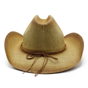 Classic straw cowboy hat with colorful rope trim and wide brim for beach sun protection