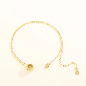 Minimalist double layer gold chain with diamond pattern circular pendant and 18KGP tag