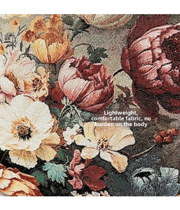 Close-up of premium 3D floral embroidery on vintage jacquard ethnic tote bag fabric