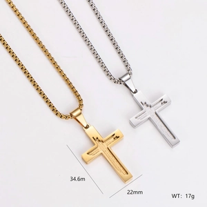 304 Stainless Steel Cross Pendant Necklace For Men Engraved Religious Prayer Jewelry Individual Style Box Chain