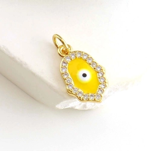 Golden eye pendant with yellow enamel and micro-set cubic zirconia for DIY jewelry