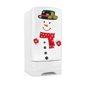 DIY Christmas snowman stickers for fridge and wall decor with hat and scarf decals