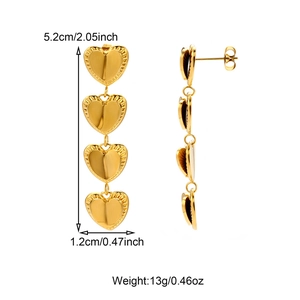 Gold double layered heart tassel earrings for women with detailed size and weight specs