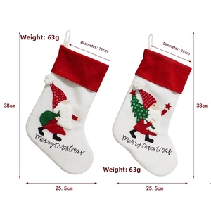 Detailed size specifications for red and white plush Christmas stocking with 38cm height