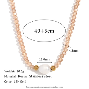 Fashionable beaded necklace with 11mm freshwater pearl and pink crystal beads