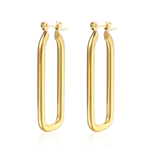 Polished gold U-shaped geometric hoop earrings in minimalist rectangular style