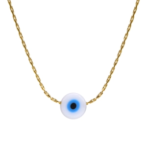 Gold stainless steel evil eye pendant necklace with blue glass inlay for women