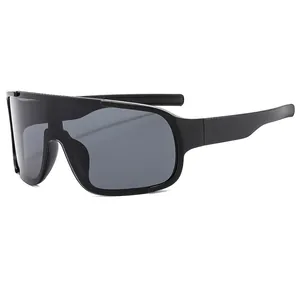 Sleek matte black outdoor cycling goggles with integrated large wrap-around frame