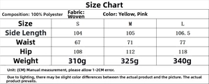Size chart for safari style loose shirt and draped pants set showing measurements in cm