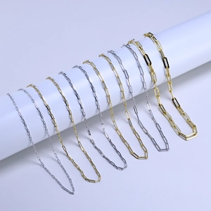 925 Sterling Silver Paperclip Chain Necklace For Women Men 14K Gold Plated Minimalist Rectangular Link Necklace Jewelry