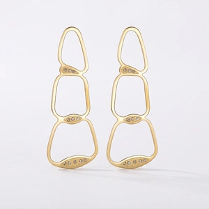 Minimalist Stainless Steel Geometric Earrings For Women 18K Gold Plated Irregular Hollow Dangle Earrings Rhinestone Jewelry