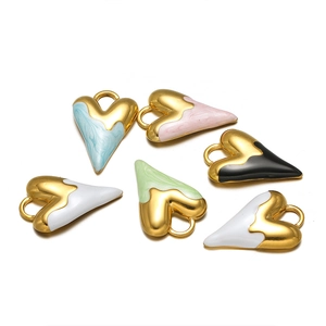 Colorful heart-shaped stainless steel pendants with gold trim and enamel finish