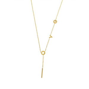 Minimalist gold LOVE letter Y-shaped drop necklace in polished titanium steel