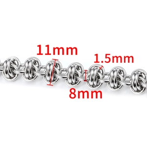 Silver stainless steel double loop Cuban chain link with 11mm width and 8mm thickness