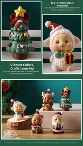Detail of hand-painted eco-friendly resin Christmas figurines showing fine craftsmanship