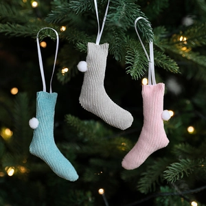 Mini Christmas Stocking Hanging Ornaments Knit Corduroy Fabric With Pom Pom Xmas Tree Holiday Party Home Decor Small