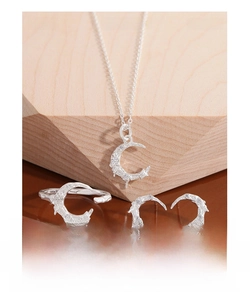 Detailed view of S925 sterling silver moon jewelry set with sparkling zircon texture