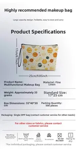 Detail showing solar system pattern fabric texture and 17x25cm size of the cosmetic bag