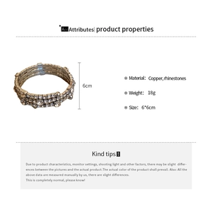 Detailed size specifications for a sparkling silver multi-layer rhinestone cuff bracelet
