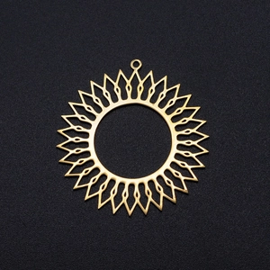 Polished gold stainless steel sunburst charm pendant for jewelry making accessories