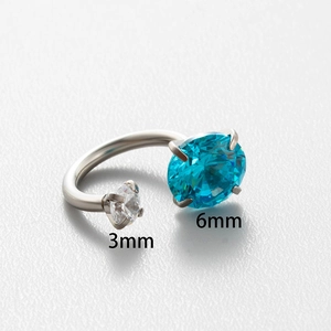 Titanium steel horseshoe barbell with 3mm and 6mm sparkling zircon studs in silver finish