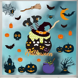 Halloween pumpkin wall decals with bats and ghosts for window home decoration