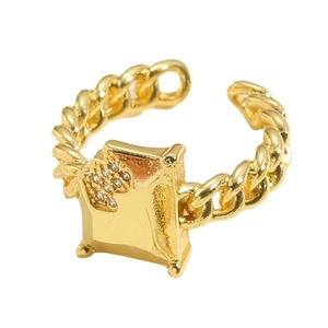 Gold star drip oil zircon open ring with chain band design on white background