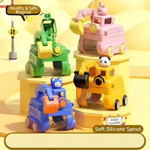 Creative excavator shape kids straw water bottle in four colors made of Tritan material
