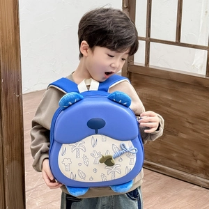 Cute blue 3D cartoon bear hard shell backpack for kids featuring nature tree prints