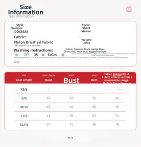 Size chart for high-waist brushed yoga set showing dimensions for S to XL sizes