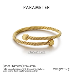 Detailed parameter chart for gold stainless steel twisted cable cuff bracelet