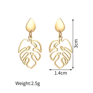 Detail view of gold maple leaf earrings with dimensions 3cm height and 1.4cm width