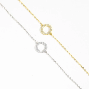 Minimalist S925 sterling silver circle adjustable bracelet with zircon in gold and silver