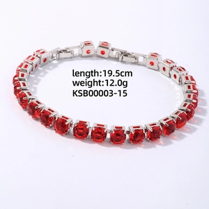 Hip hop silver bracelet with red cubic zirconia stones and 19.5cm length detail