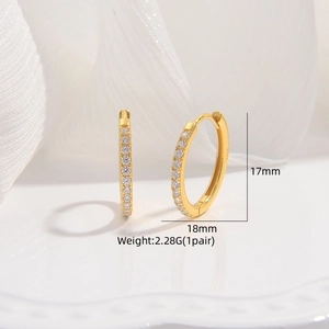 Minimalist S925 sterling silver golden hoop earrings with cubic zirconia and size details