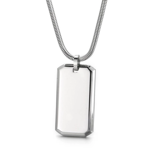 Stainless Steel Dog Tag Pendant Necklace Minimalist Mirror Polished Smooth Square Charm Snake Bone Chain For Men