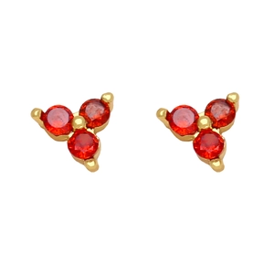 Orecchini a lobo a fiore dorati con tre pietre di zircone rosso dal design minimalista