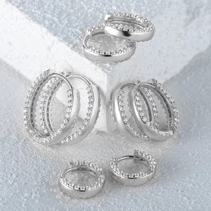 Elegant S925 sterling silver hoop earrings with micro-set zircon stones in various sizes